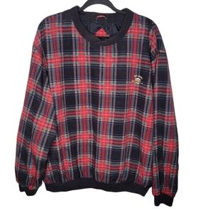 Vintage 90s Ivy Crew Golf Plaid Pullover Wind Resistant Mens Size Large Red